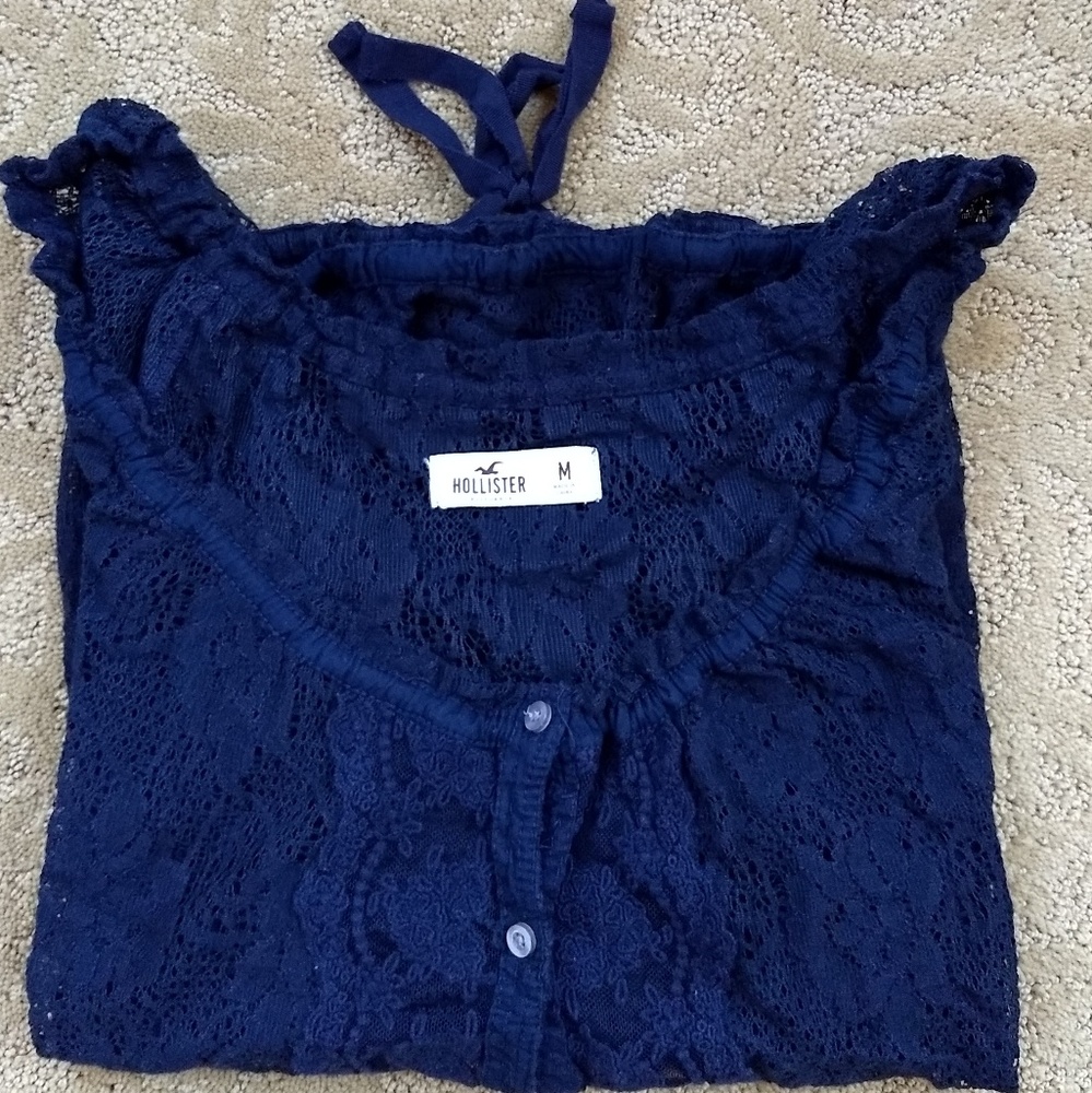 Hollister Navy Blue Lace Top
